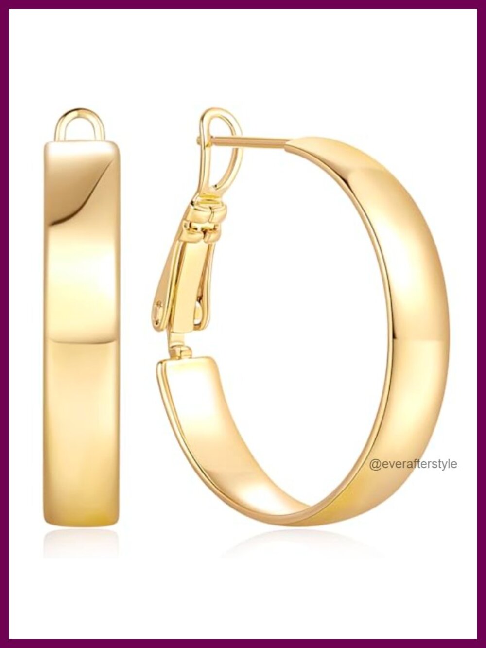 14k gold plated chunky hoop earrings paddle back 22mm lightweight everyday